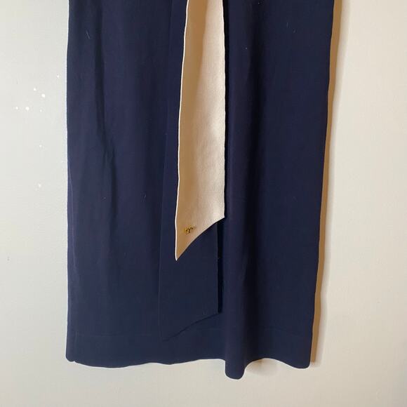 TORY BURCH Merino Blend Navy Ivory Bow Neck Shift Dress Size XL - Picture 3 of 8